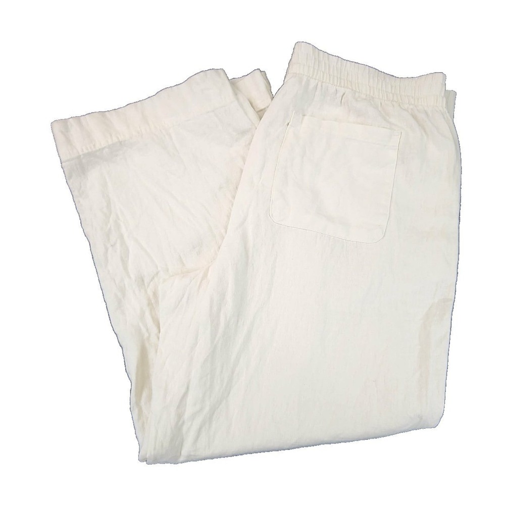 Old Navy Pants Womens L (38x28) Blue/White Wide Leg Linen High‎ Rise Pull On